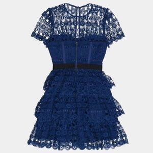 Self-Portrait Navy Blue Guipure Lace Tiered Mini Dress